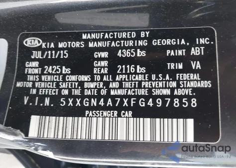 2015 Kia Optima Ex from USA, damaged, VIN 5XXGN4A7XFG497858